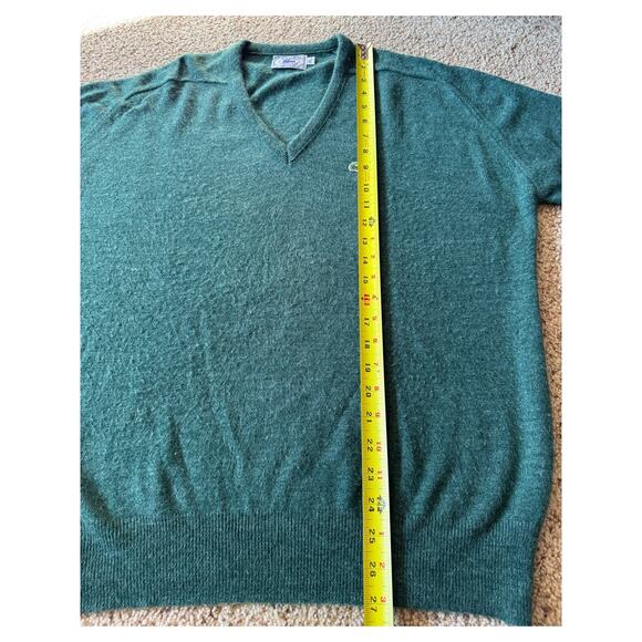 Vintage Izod Lacoste Mens Sweater V Neck Knit Preppy Academia Classic Green - Picture 4 of 7